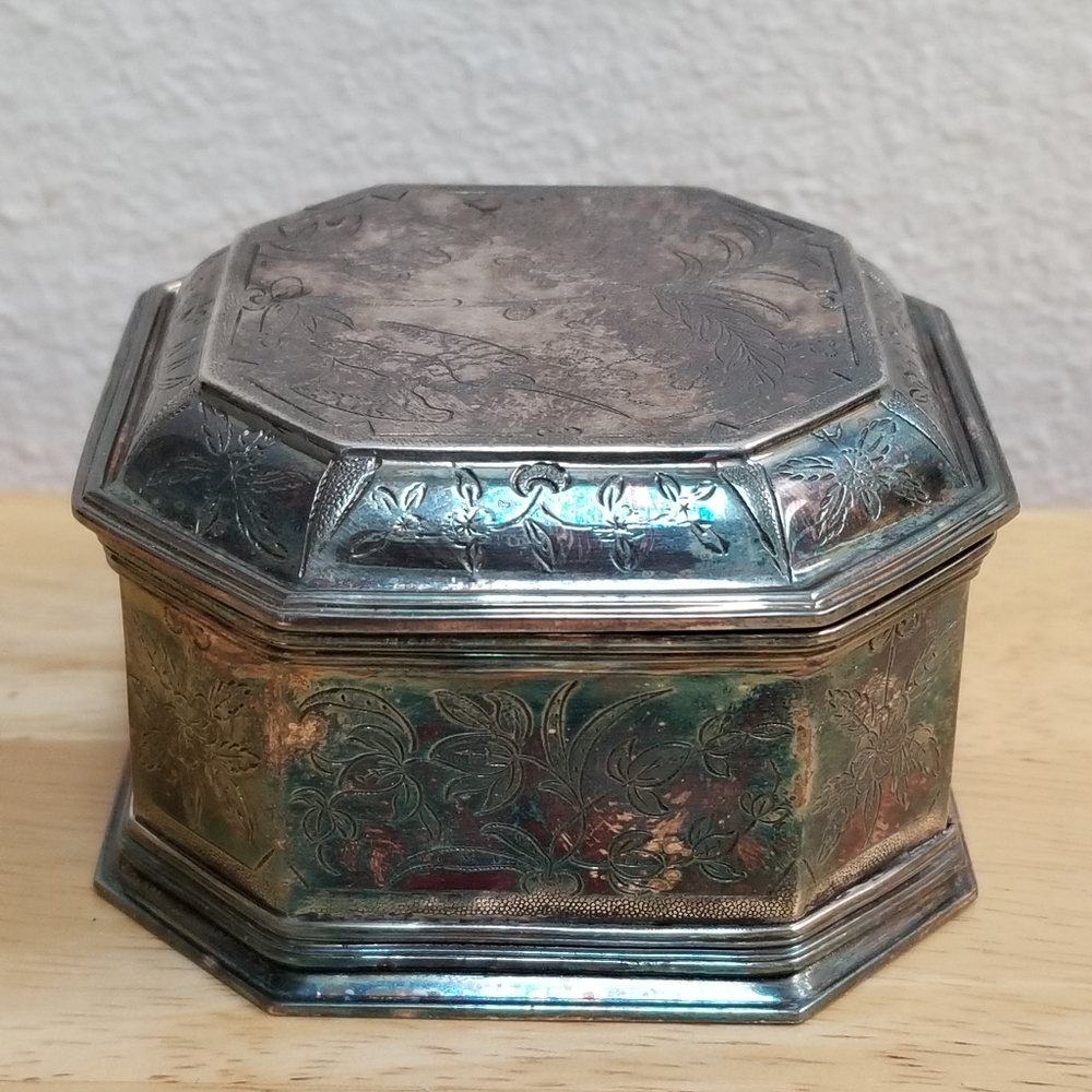✅Vintage Porugal Silver Tone Engraved Met Box #1149, B25 - Picture 6 of 16